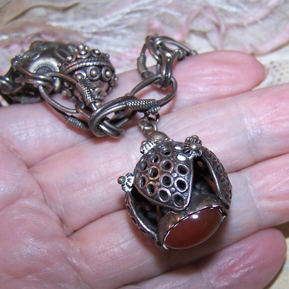 Made in Italy Italian 800 Silver Charm Bracelet - 7 Etruscan Revival Fob Charms - Picture 4 of 8